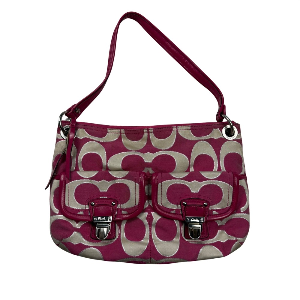 VTG Y2K Coach Poppy Signature Sateen Pocket Hobo Magenta Silver Bag 18980